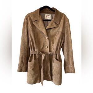 VTG 70s Brown Suede Leather Jacket Belted Leathers by New England USA Made M/L